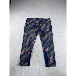 Nike Dri-Fit Women's XL Activewear Pants Capri Cropped Leggings Striped Blue